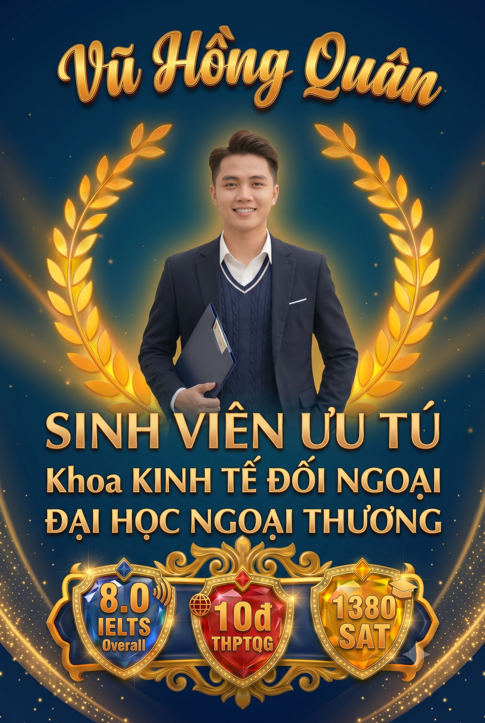 Chứng chỉ IELTS Band 8.0 của học viên Vũ Hồng Quân - Cavin's English, SAT 1380, IDP / British Council